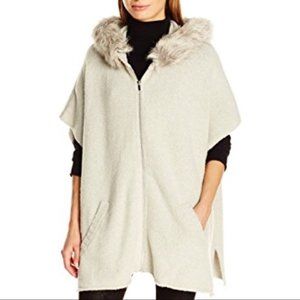 French Connection Sweater Cape with detachable faux fur hood